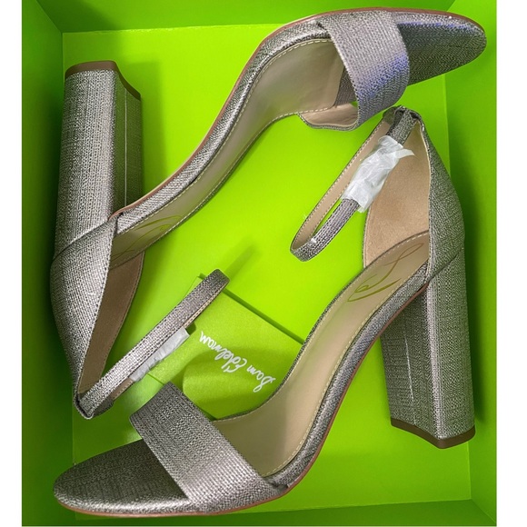 SAM EDELMAN Heels Yaro Ankle Strap Sandal Chunky Heel Metallic Pewter Silver NIB - Picture 12 of 14